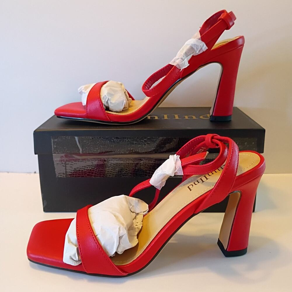 Women's Red Square Toe Block Heel Sandals